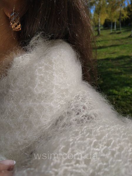 Женский теплый пуховой вязаный шарф ручной работы белый 1499654943 фото