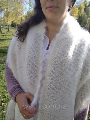 Вязаний шерстяний шарф з козячого пуху ручної роботи білий 1484255764 фото