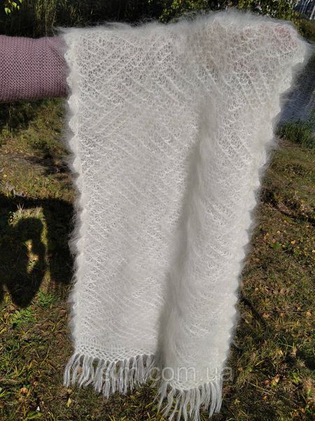 Вязаный шерстяной шарф из козьего пуха ручной работы белый 1484255764 фото